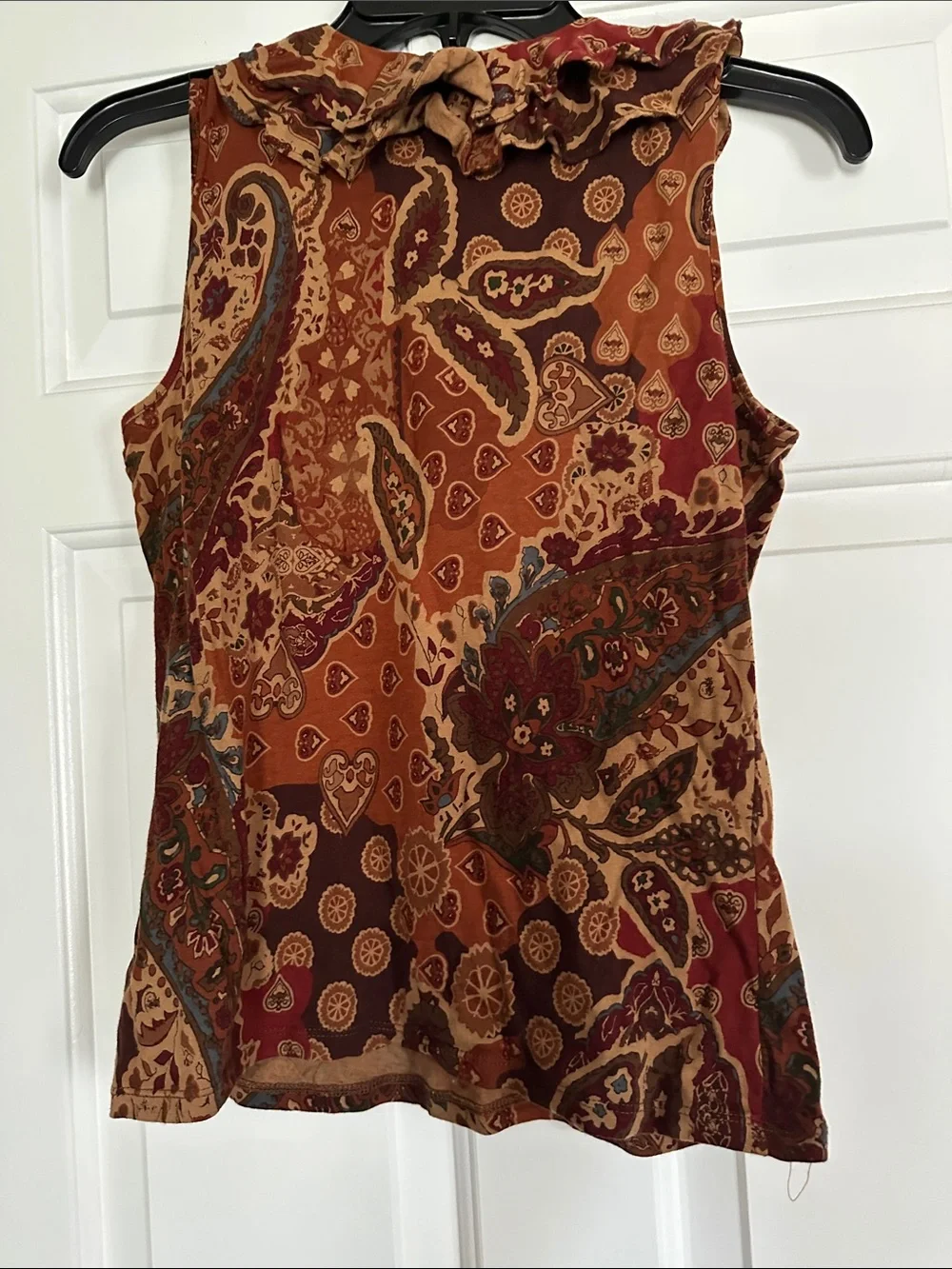 Lauren Ralph Lauren Paisley Ruffle V-Neck Camisole - Rust, Brown
